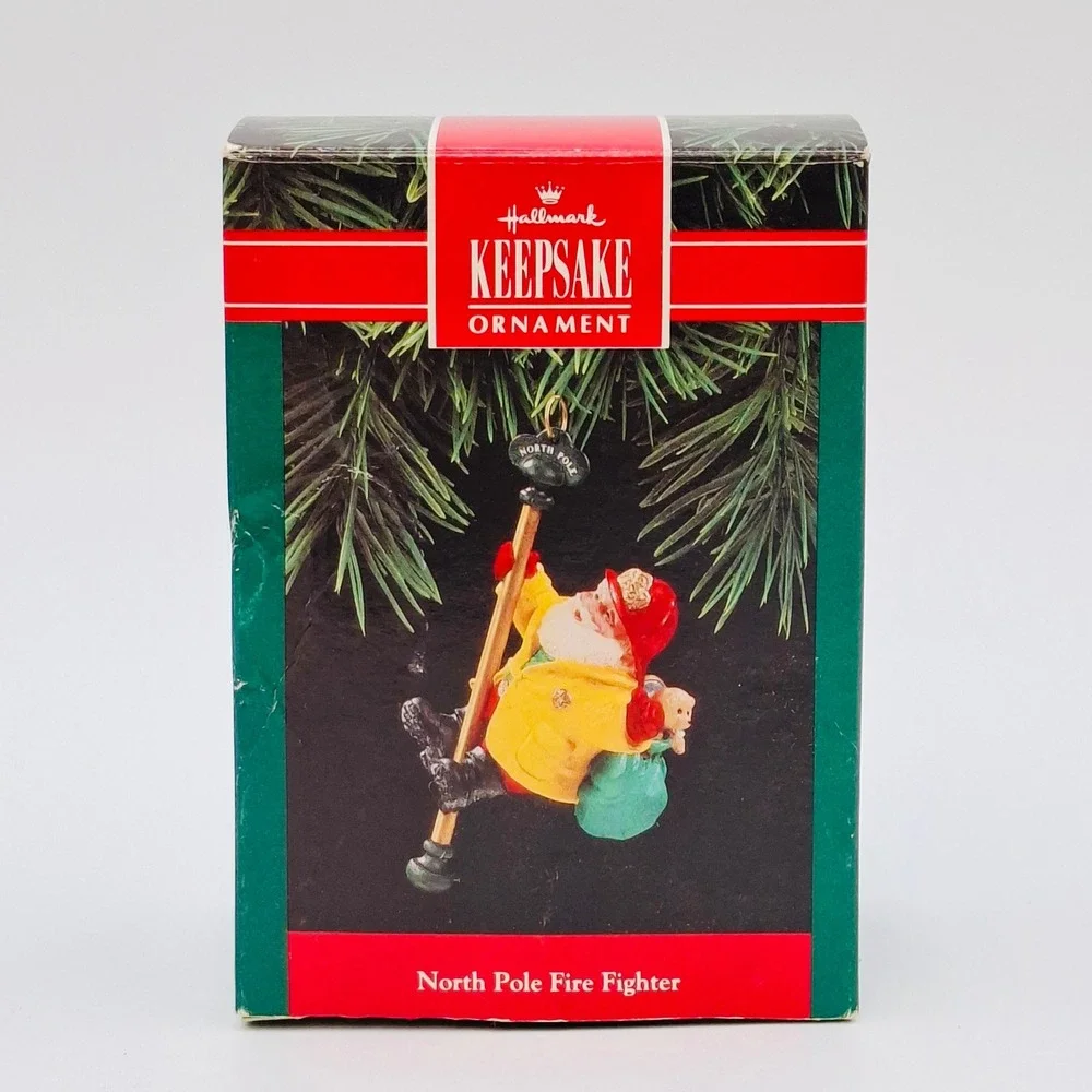 Hallmark Keepsake Ornament 1992 North Pole Fire Fighter Santa Claus Fireman Box